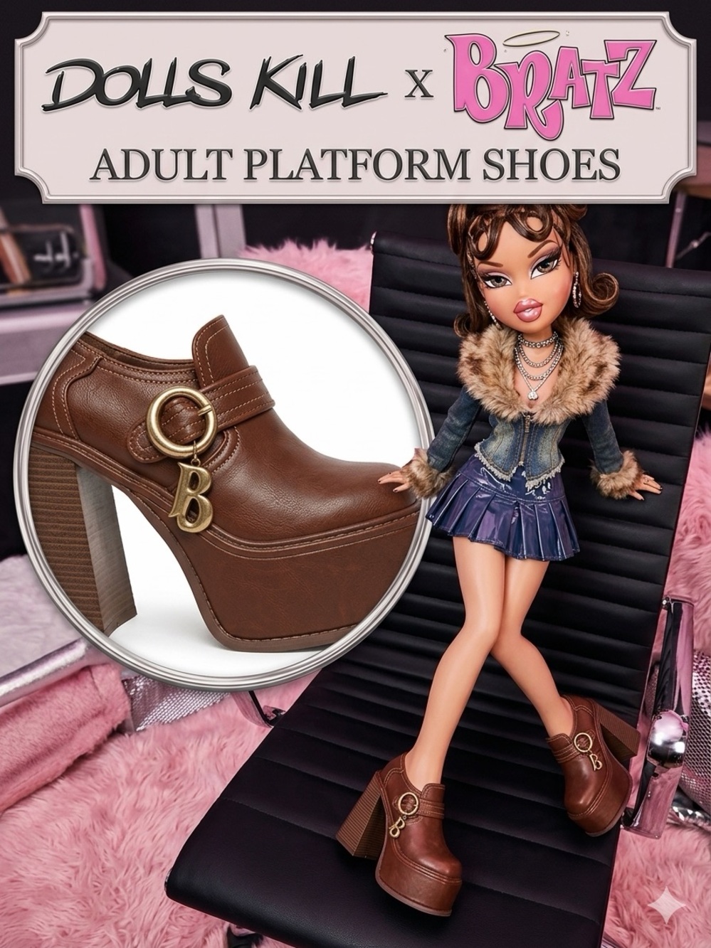Rare Dolls kill x Bratz Adult Platform Shoes Brown Platform Heels US 8 NIB